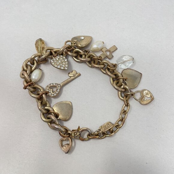 You & I Charm Bracelet Gold-Tone Hearts Cross Religious Love Chain Dangle - Picture 9 of 9